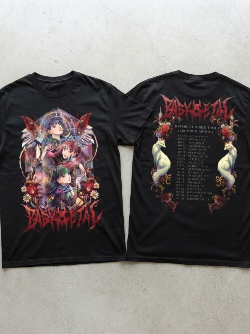 Babymetal North America Tour 2026 Floral Gothic Black T-Shirt S-4XL